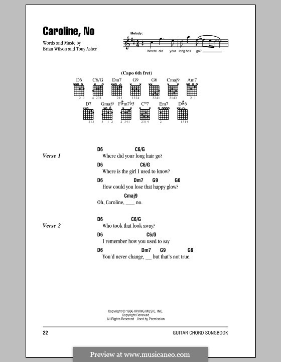Caroline, No (The Beach Boys): Lyrics and chords (with chord boxes) by Brian Wilson, Tony Asher