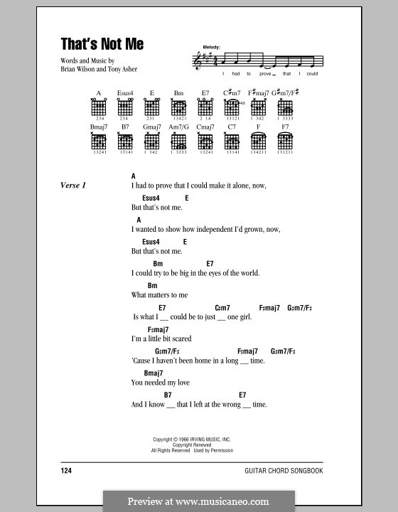 That's Not Me (The Beach Boys): Lyrics and chords (with chord boxes) by Brian Wilson, Tony Asher