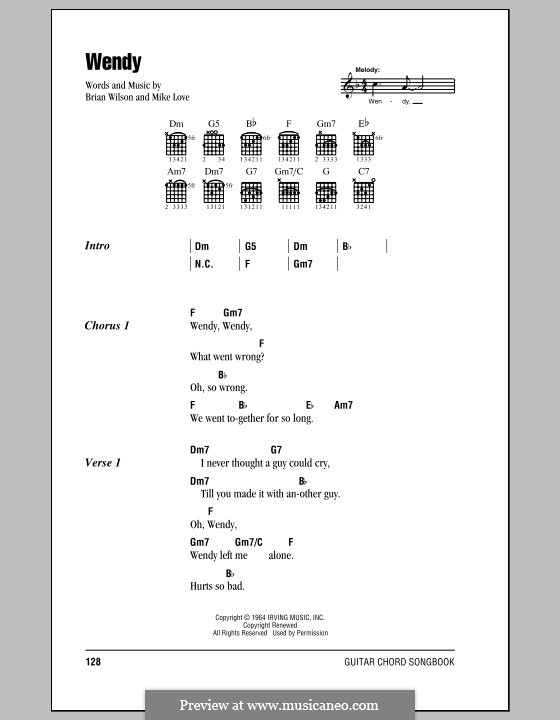 Wendy (The Beach Boys): Lyrics and chords (with chord boxes) by Brian Wilson, Mike Love