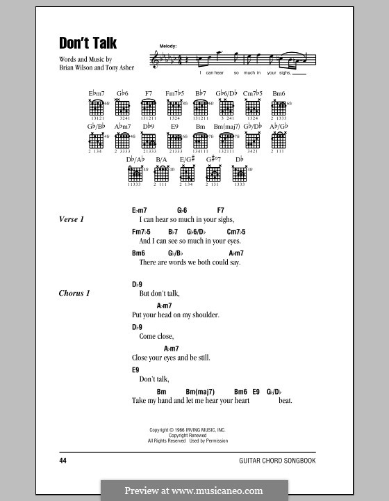 Don't Talk (The Beach Boys): Lyrics and chords (with chord boxes) by Brian Wilson, Tony Asher