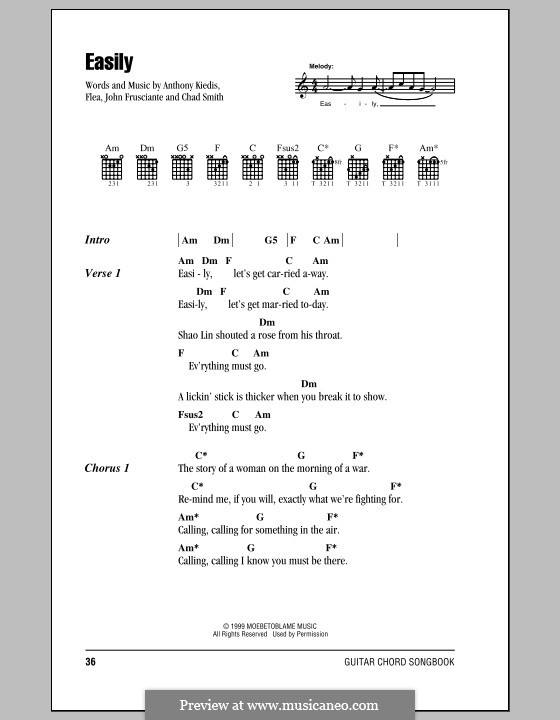 Easily (Red Hot Chili Peppers): Lyrics and chords (with chord boxes) by Flea, Anthony Kiedis, Chad Smith, John Frusciante