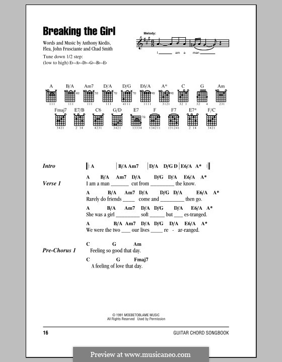 Breaking the Girl (Red Hot Chili Peppers): Lyrics and chords (with chord boxes) by Flea, Anthony Kiedis, Chad Smith, John Frusciante