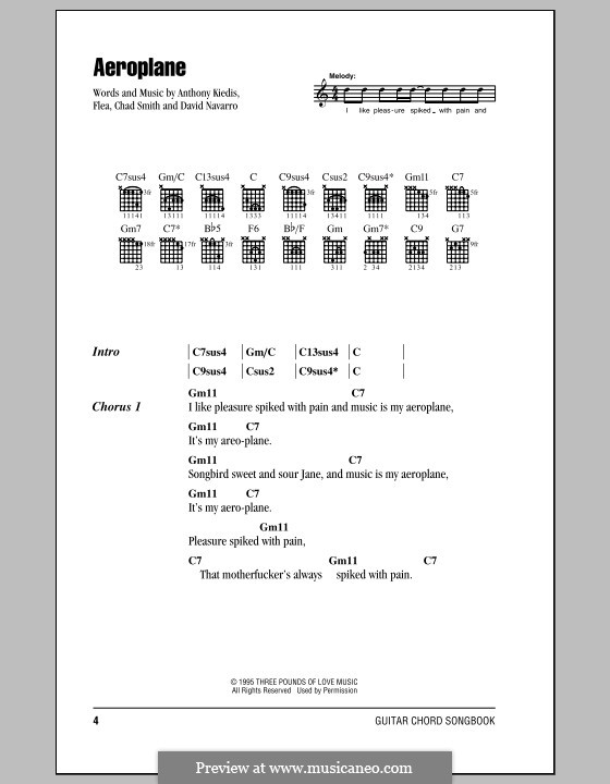 Aeroplane (Red Hot Chili Peppers): Lyrics and chords (with chord boxes) by Flea, Anthony Kiedis, Chad Smith, Dave Navarro