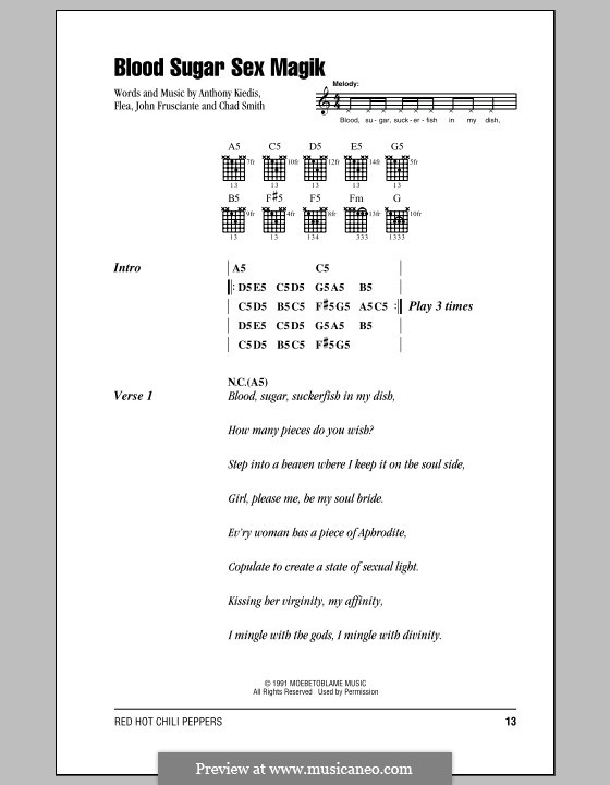 Blood Sugar Sex Magik (Red Hot Chili Peppers): Lyrics and chords (with chord boxes) by Flea, Anthony Kiedis, Chad Smith, John Frusciante