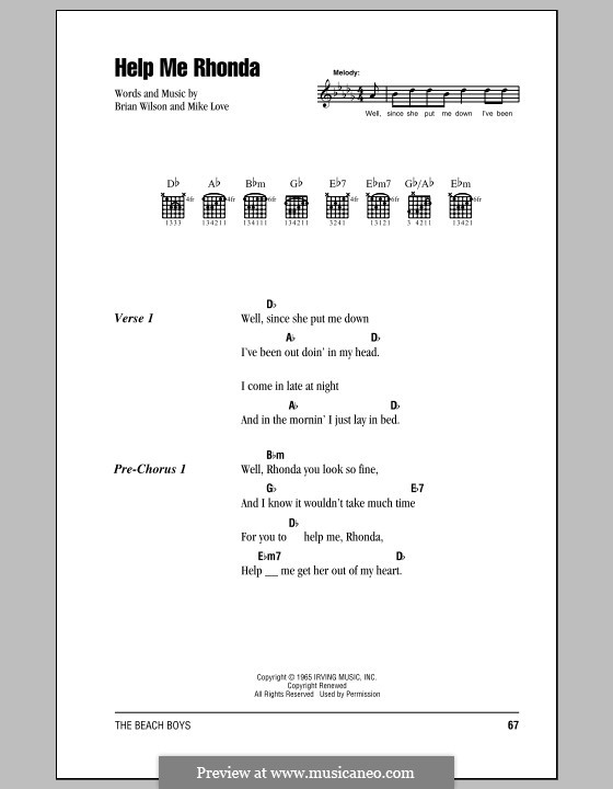 Help Me Rhonda The Beach Boys By B Wilson M Love On Musicaneo