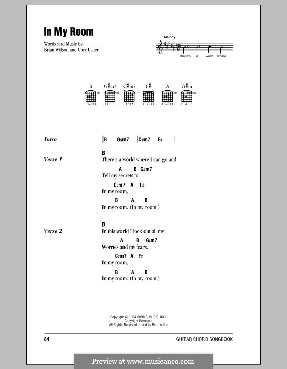 In My Room (The Beach Boys): Lyrics and chords (with chord boxes) by Brian Wilson, Gary Usher