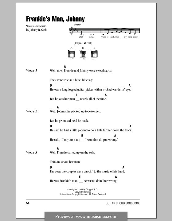 Frankie's Man, Johnny: Lyrics and chords (with chord boxes) by folklore, Johnny Cash