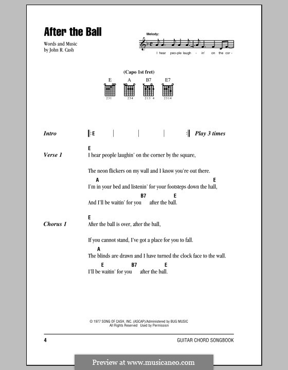 After the Ball: Lyrics and chords (with chord boxes) by Johnny Cash