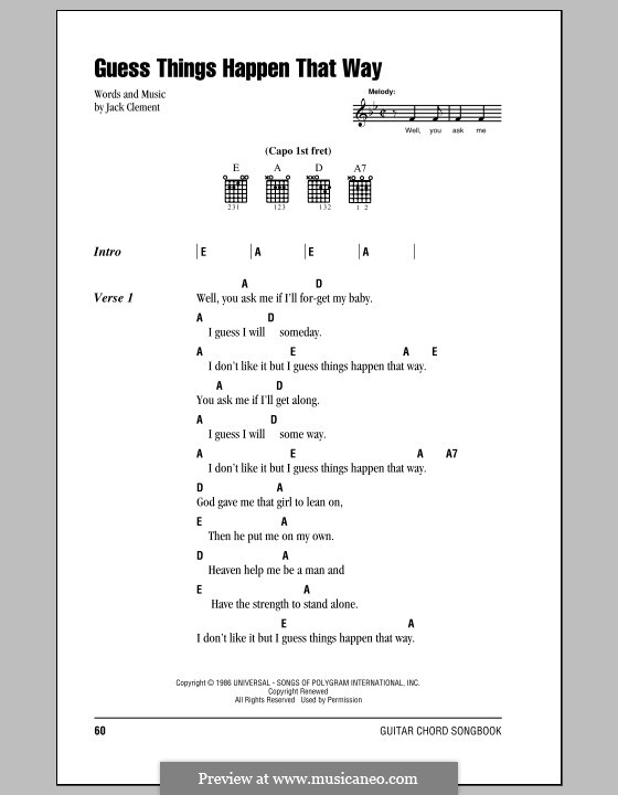 Guess Things Happen That Way (Johnny Cash): Lyrics and chords (with chord boxes) by Jack Clement