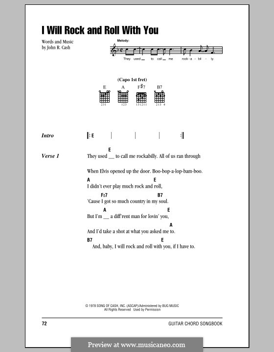 I Will Rock and Roll with You: Lyrics and chords (with chord boxes) by Johnny Cash