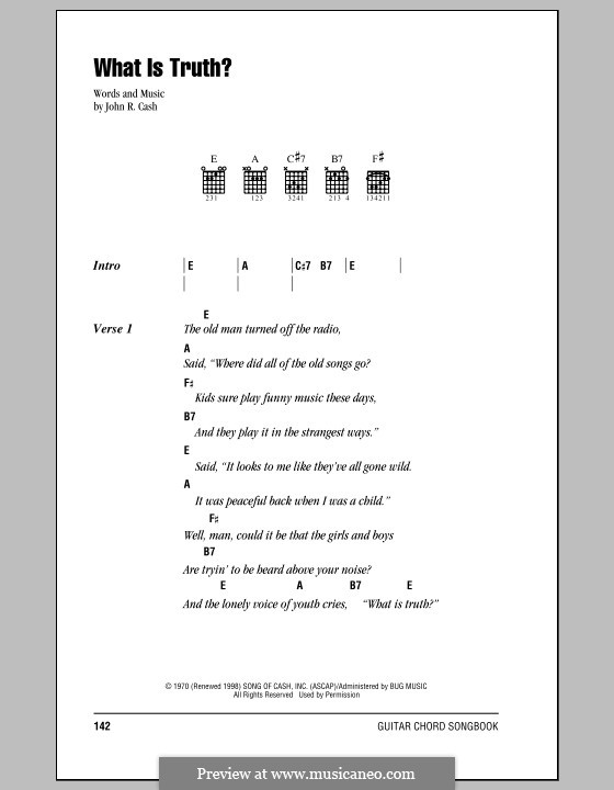 What Is Truth?: Lyrics and chords (with chord boxes) by Johnny Cash