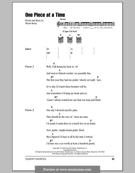 One Piece At A Time By W Kemp Sheet Music On Musicaneo