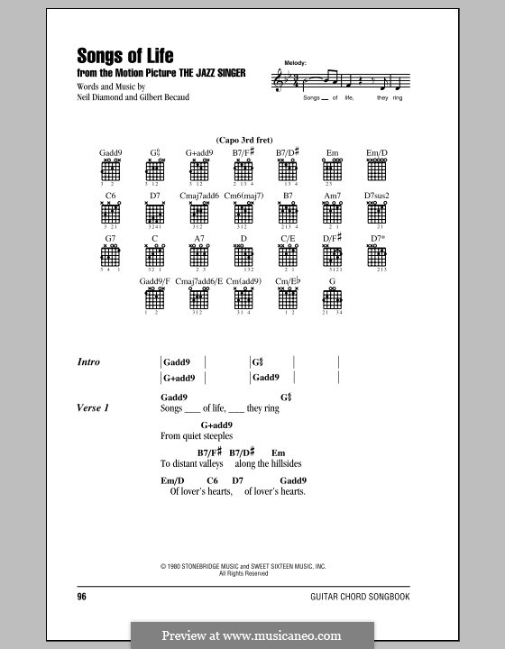 Songs of Life: Lyrics and chords (with chord boxes) by Gilbert Becaud