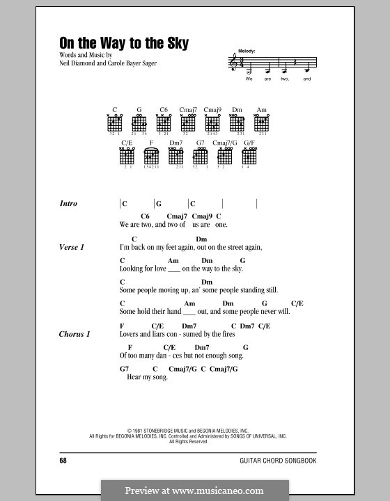 On the Way to the Sky: Lyrics and chords (with chord boxes) by Carole Bayer Sager