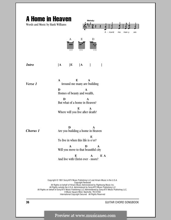 A Home in Heaven: Lyrics and chords (with chord boxes) by Hank Williams