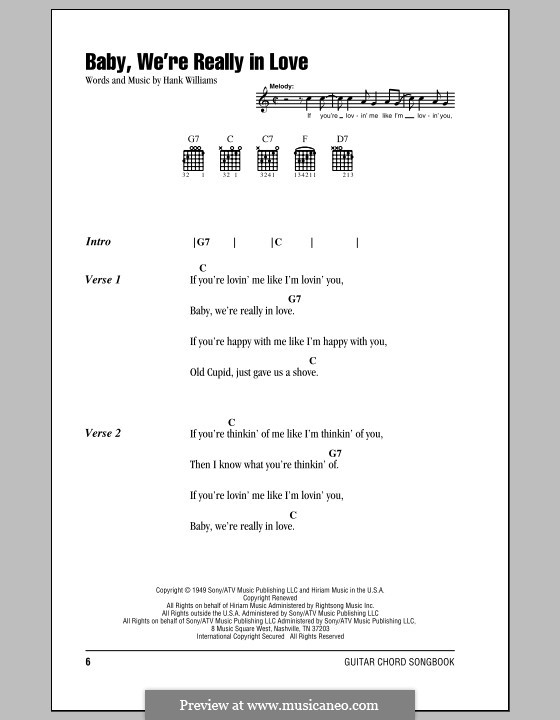 Baby, We're Really in Love: Lyrics and chords (with chord boxes) by Hank Williams