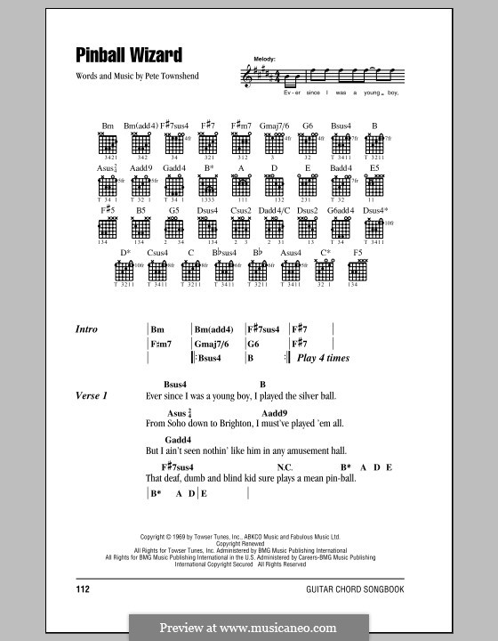 Pinball Wizard (The Who): Lyrics and chords (with chord boxes) by Peter Townshend