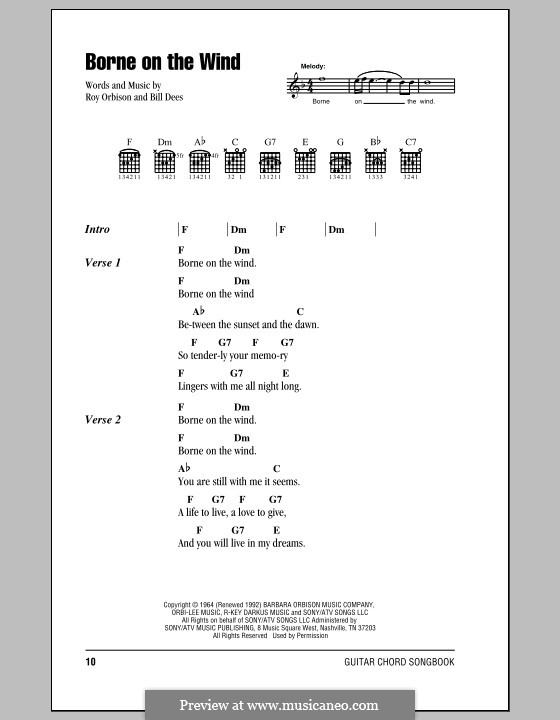 Borne on the Wind: Lyrics and chords (with chord boxes) by Bill Dees