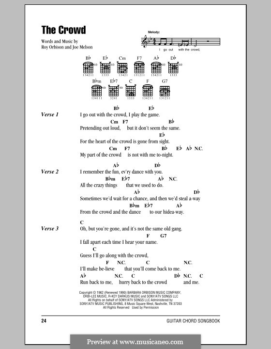 The Crowd: Lyrics and chords (with chord boxes) by Joe Melson