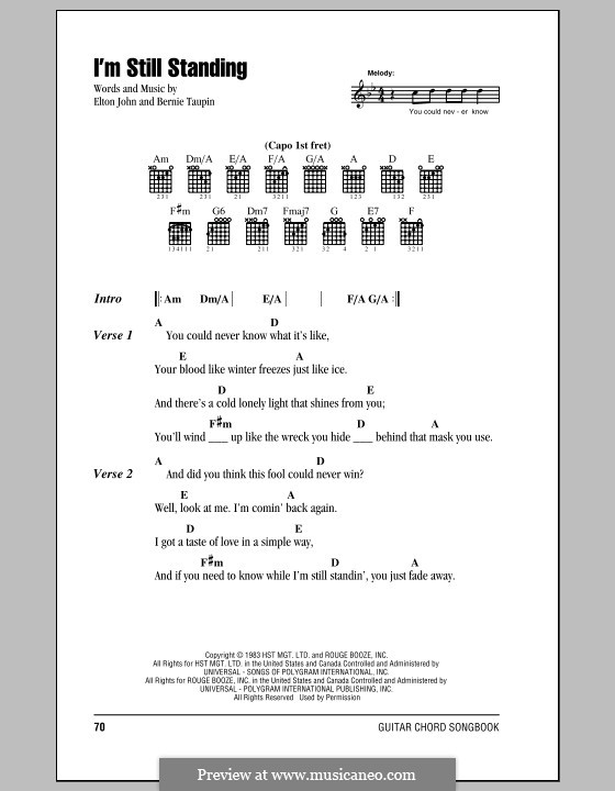 I'm Still Standing: Lyrics and chords (with chord boxes) by Elton John