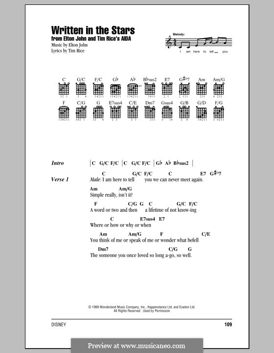 Written in the Stars: Lyrics and chords by Elton John