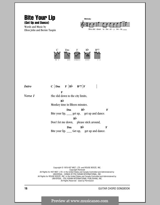 Bite Your Lip (Get Up and Dance): Lyrics and chords (with chord boxes) by Elton John