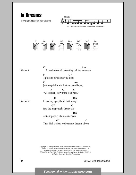 In Dreams: Lyrics and chords (with chord boxes) by Roy Orbison