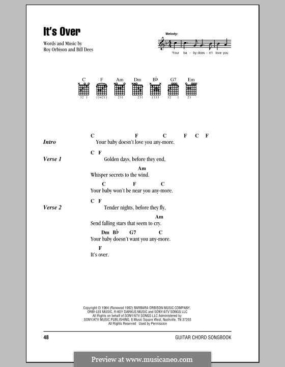 It's Over: Lyrics and chords (with chord boxes) by Bill Dees
