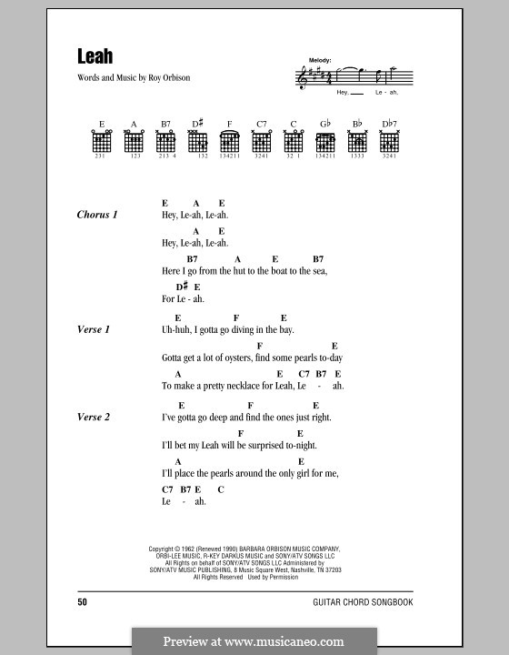 Leah by R. Orbison sheet music on MusicaNeo