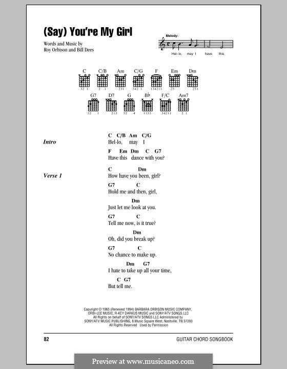 (Say) You're My Girl: Lyrics and chords (with chord boxes) by Bill Dees