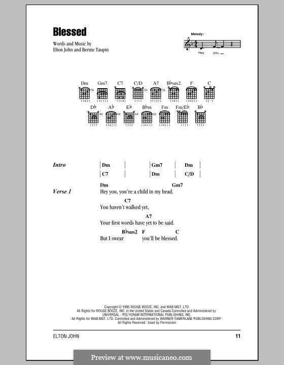 Blessed: Lyrics and chords (with chord boxes) by Elton John