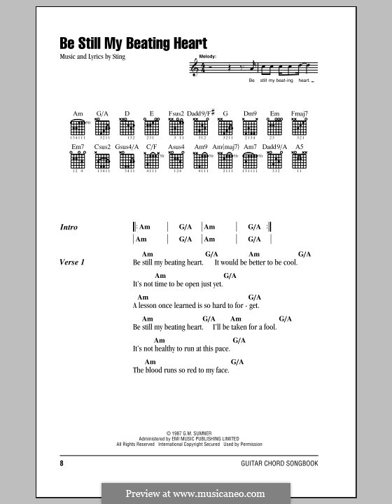 Be Still My Beating Heart: Lyrics and chords (with chord boxes) by Sting