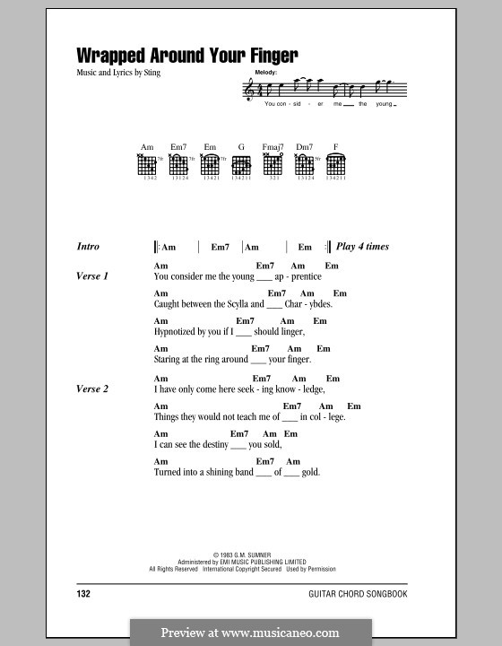 Wrapped Around Your Finger (The Police): Lyrics and chords (with chord boxes) by Sting