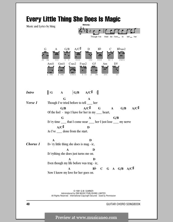 Every Little Thing She Does Is Magic (The Police): Lyrics and chords (with chord boxes) by Sting