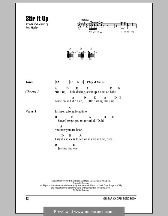 Stir It Up: Lyrics and chords (with chord boxes) by Bob Marley