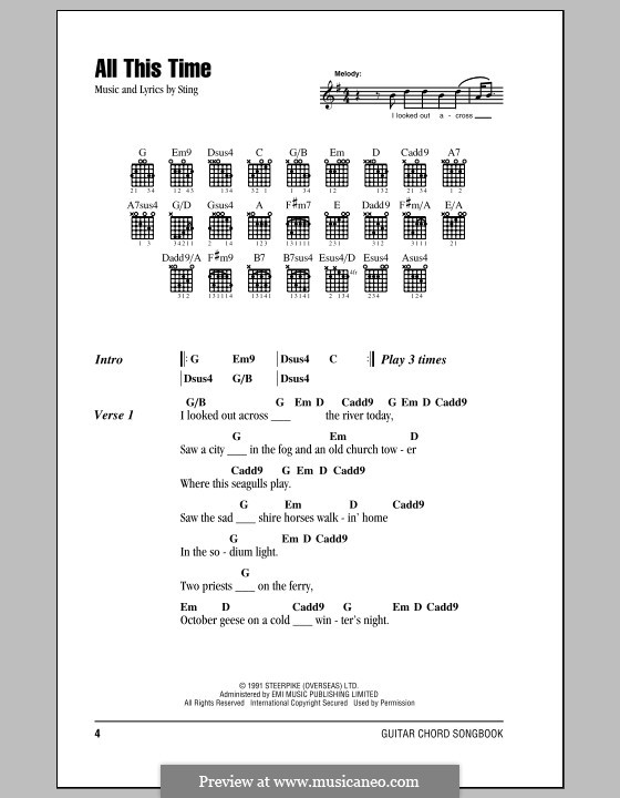 All This Time: Lyrics and chords (with chord boxes) by Sting