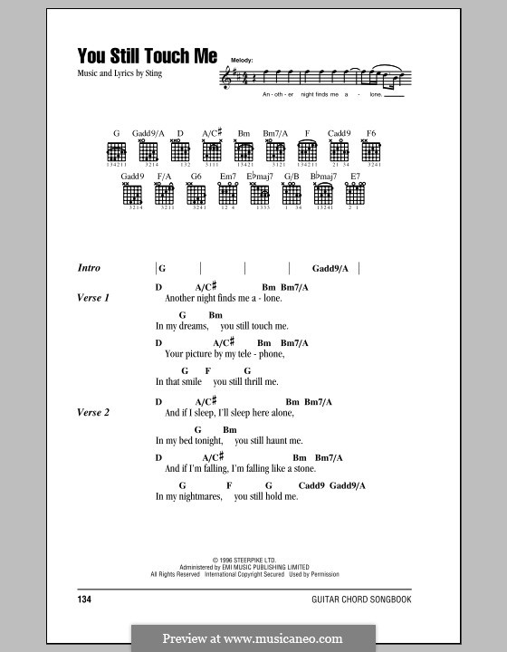 You Still Touch Me: Lyrics and chords (with chord boxes) by Sting