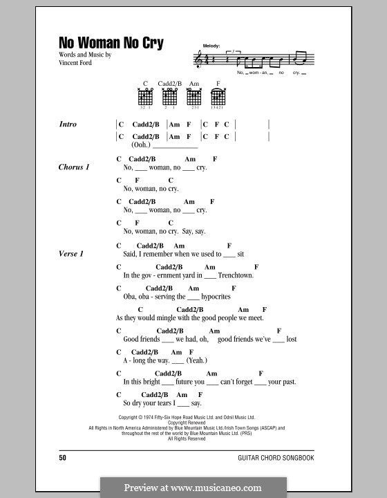 No Woman No Cry (Bob Marley): Lyrics and chords (with chord boxes) by Vincent Ford