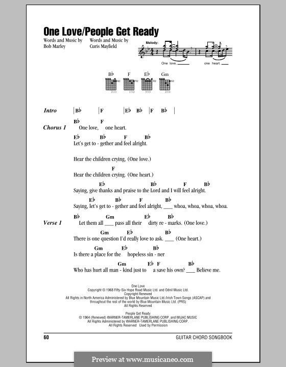 One Love: Lyrics and chords (with chord boxes) by Bob Marley