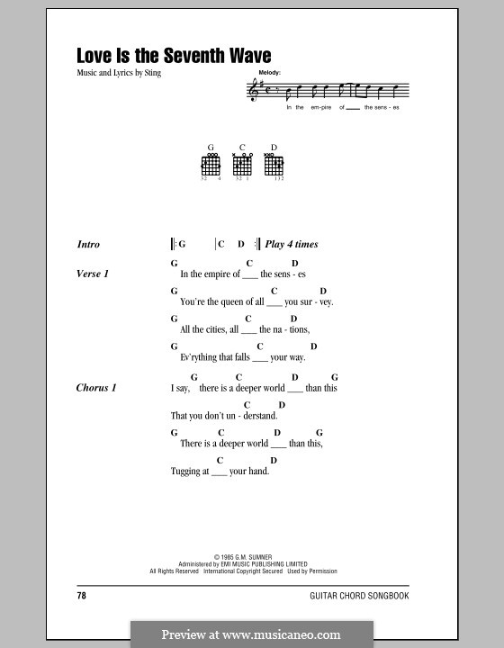 Love is the Seventh Wave: Lyrics and chords (with chord boxes) by Sting
