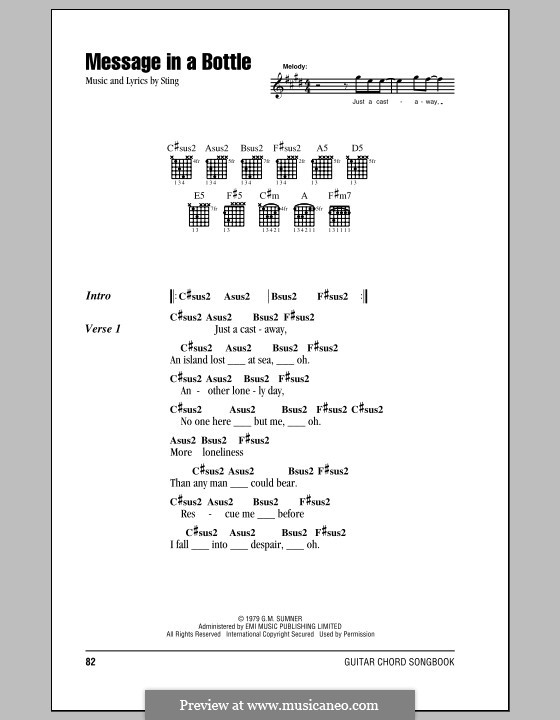 Message in a Bottle (The Police): Lyrics and chords (with chord boxes) by Sting