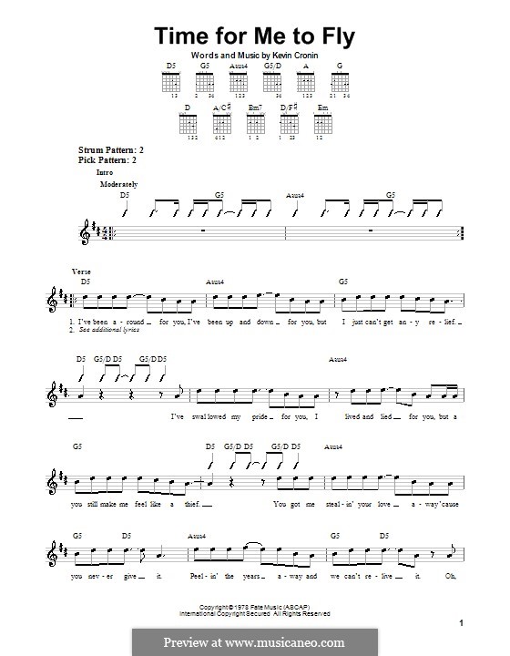 Time for Me to Fly (REO Speedwagon): For guitar (very easy version) by Kevin Cronin