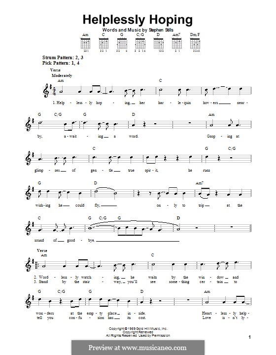 Helplessly Hoping (Crosby, Stills & Nash): For guitar (very easy version) by Stephen Stills