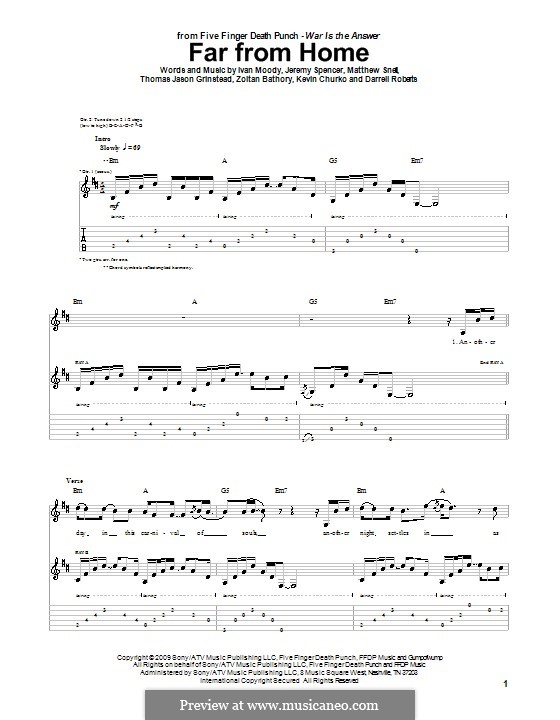 Far from Home (Five Finger Death Punch): For guitar with tab by Darrell Roberts, Ivan L. Moody, Jason Hook, Jeremy Spencer, Kevin Churko, Matthew Snell, Zoltán Bathory