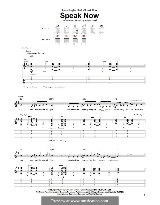 Speak Now: For guitar with tab by Taylor Swift