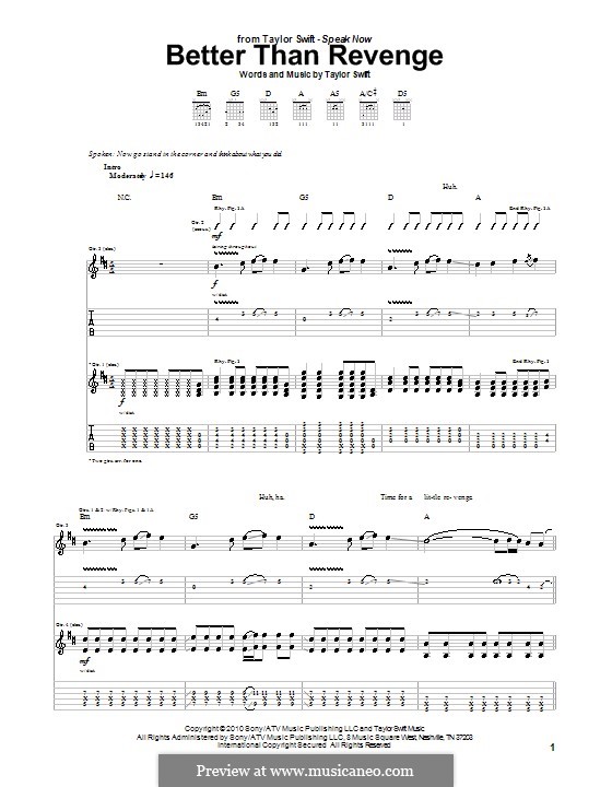 Better Than Revenge: For guitar with tab by Taylor Swift
