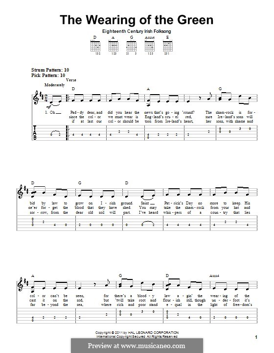 The Wearing of the Green: Easy guitar tab by folklore