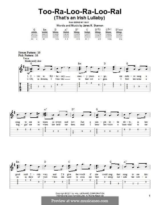 Too-Ra-Loo-Ra-Loo-Ral (That's an Irish Lullaby): Easy guitar tab by James Royce Shannon