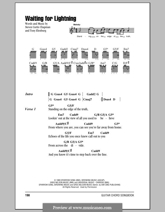 Waiting for Lightning: Lyrics and chords (with chord boxes) by Tony Elenburg