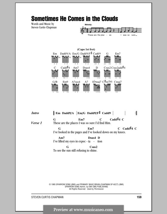 Sometimes He Comes in the Clouds: Lyrics and chords (with chord boxes) by Steven Curtis Chapman